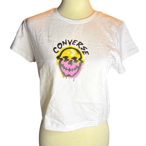 Converse Spray Paint Skull Graphic Boxy Cropped Tee, Women's Size Large, NWOT - Picture 1 of 9